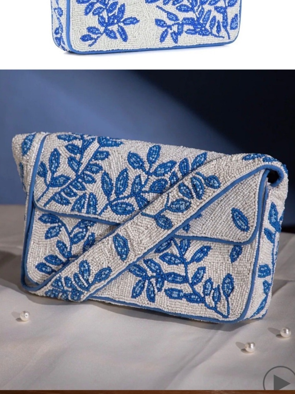 Antik Kraft White & Blue Beaded Shoulder Bag - Picture 2 of 5